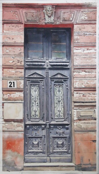 Pintura intitulada "Beautiful door in G…" por Eugene Panov, Obras de arte originais, Aquarela