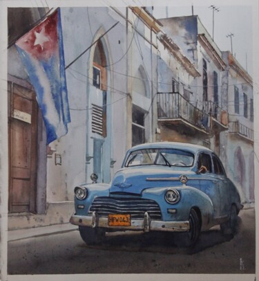 Pintura titulada "Old car. Havana" por Eugene Panov, Obra de arte original, Acuarela