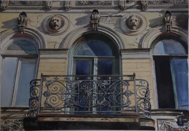 Painting titled "Beautiful balcony" by Eugene Panov, Original Artwork, Watercolor