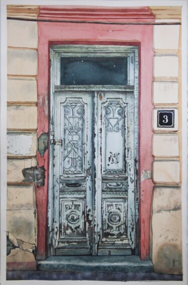 Pintura intitulada "Old door in Georgia…" por Eugene Panov, Obras de arte originais, Aquarela