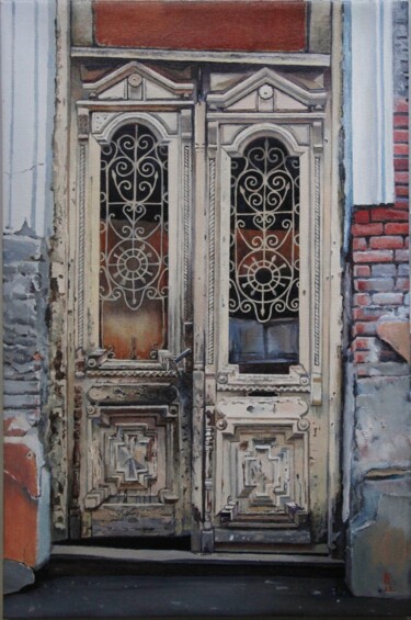 Painting titled "Old door. Georgia." by Eugene Panov, Original Artwork, Oil
