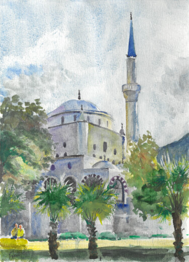 Painting titled "Yeni Hamidiye Cami,…" by Eugene Popov, Original Artwork, Watercolor