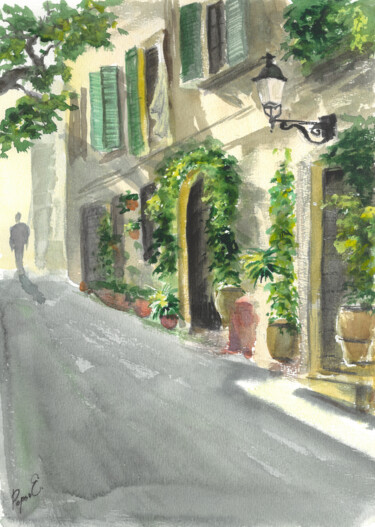 Painting titled "The lane somewhere…" by Eugene Popov, Original Artwork, Watercolor