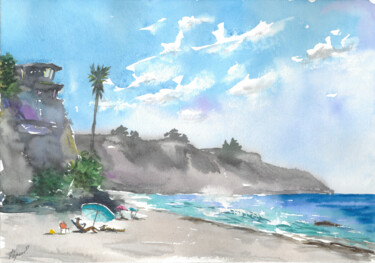 Painting titled "Relax on the beach" by Eugene Popov, Original Artwork, Watercolor