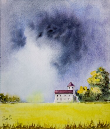 Painting titled "Thundercloud over a…" by Eugene Popov, Original Artwork, Watercolor
