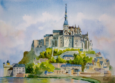 Schilderij getiteld "Mont-Saint-Michel,…" door Eugene Popov, Origineel Kunstwerk, Aquarel