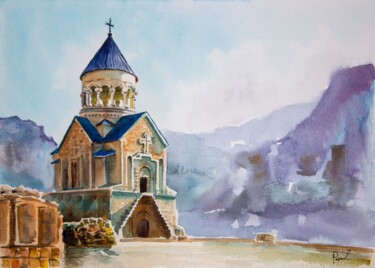 Painting titled "Monastery Noravank,…" by Eugene Popov, Original Artwork, Watercolor