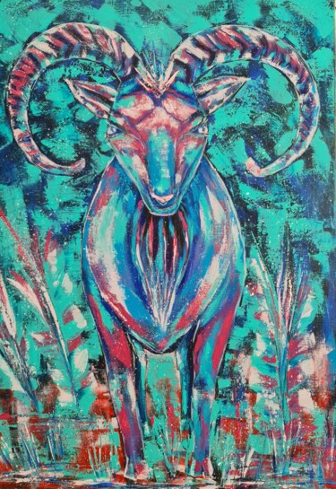 Peinture intitulée "Mountains Mouflon" par Eugenia Chicu Touma, Œuvre d'art originale, Acrylique Monté sur Châssis en bois