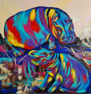 Peinture intitulée "Hippos" par Eugenia Chicu Touma, Œuvre d'art originale, Acrylique