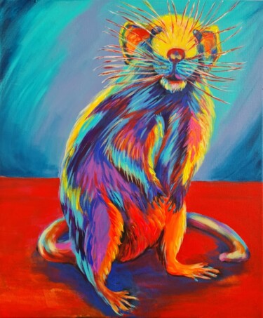 Painting titled "Sexy Rat" by Eugenia Chicu Touma, Original Artwork, Acrylic Mounted on Wood Stretcher frame