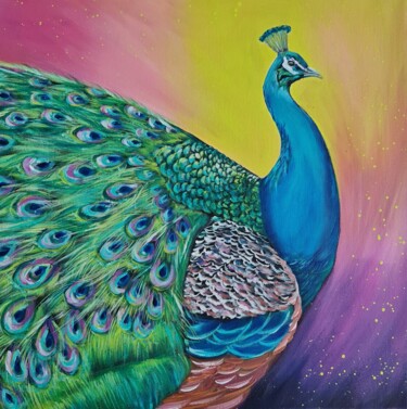 Malerei mit dem Titel "Peacock" von Eugenia Chicu Touma, Original-Kunstwerk, Acryl