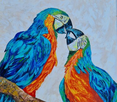 Painting titled "" The love is in th…" by Eugenia Chicu Touma, Original Artwork, Acrylic Mounted on Wood Stretcher frame