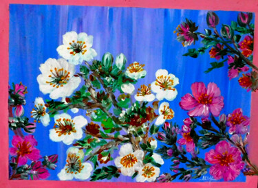 Peinture intitulée "Fleurs de cerisier…" par Eugenia Delad, Œuvre d'art originale, Acrylique