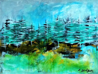Painting titled "Blue Forest" by Eugenia Delad, Original Artwork, Acrylic