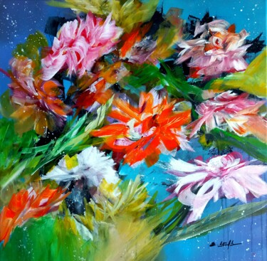 Malerei mit dem Titel "Fleurs et des étoil…" von Eugenia Delad, Original-Kunstwerk, Acryl