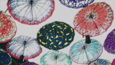Fotografia intitolato "flying umbrellas" da Eugenia Giannakopoulou, Opera d'arte originale, Fotografia digitale
