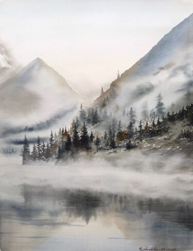 Painting titled "Foggy morning in th…" by Eugenia Gorbacheva, Original Artwork, Watercolor
