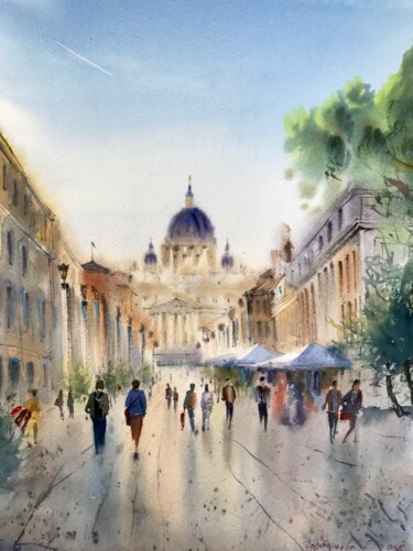 Painting titled "Basilica di San Pie…" by Eugenia Gorbacheva, Original Artwork, Watercolor