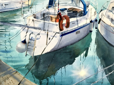 Painting titled "Moored yachts (II),…" by Eugenia Gorbacheva, Original Artwork, Watercolor
