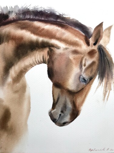 Painting titled "Horse portrait" by Eugenia Gorbacheva, Original Artwork, Watercolor