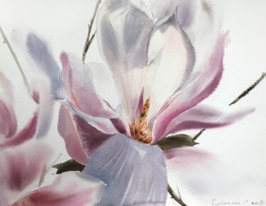 Painting titled "Magnolia Flower" by Eugenia Gorbacheva, Original Artwork, Watercolor