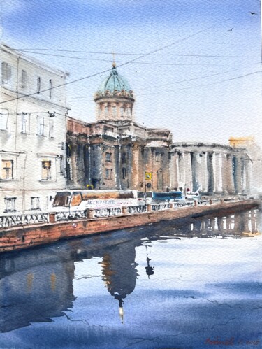 Pintura intitulada "Kazan Cathedral, St…" por Eugenia Gorbacheva, Obras de arte originais, Aquarela
