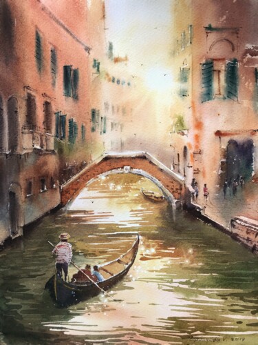 Peinture intitulée "Venice canal, Italy" par Eugenia Gorbacheva, Œuvre d'art originale, Aquarelle