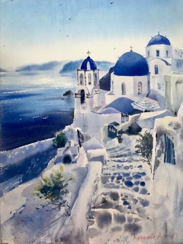 Pintura titulada "Santorini, Greece (…" por Eugenia Gorbacheva, Obra de arte original, Acuarela
