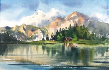 Painting titled "Lake house" by Eugenia Gorbacheva, Original Artwork, Watercolor