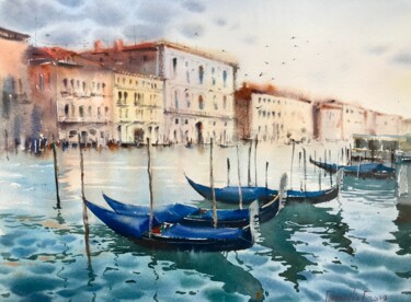 Pintura intitulada "Gondolas, Venice" por Eugenia Gorbacheva, Obras de arte originais, Aquarela