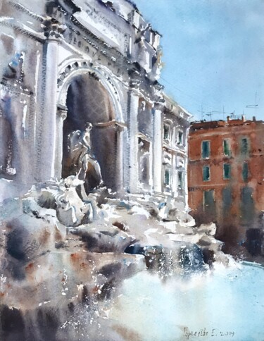 Painting titled "Fontana di Trevi, R…" by Eugenia Gorbacheva, Original Artwork, Watercolor