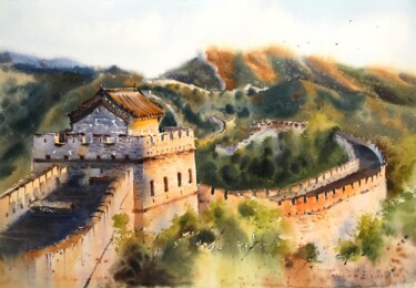 Painting titled "GreatWall, China -…" by Eugenia Gorbacheva, Original Artwork, Watercolor