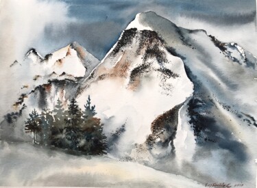 Картина под названием "Snowy Mountains" - Eugenia Gorbacheva, Подлинное произведение искусства, Акварель