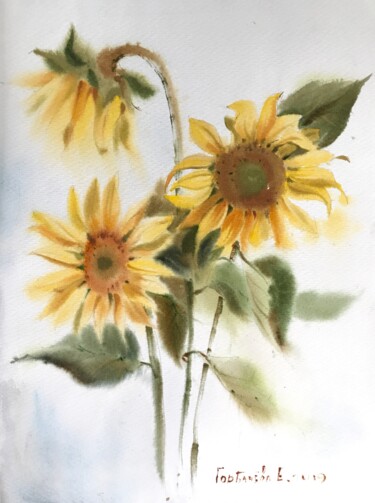 Картина под названием "Sunflowers Original…" - Eugenia Gorbacheva, Подлинное произведение искусства, Акварель