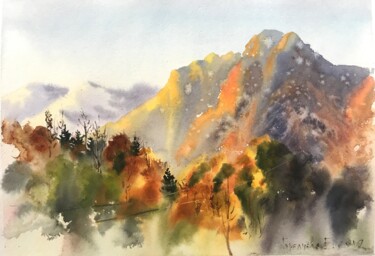 Painting titled "Autumn mountains" by Eugenia Gorbacheva, Original Artwork, Watercolor