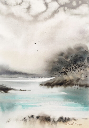 Malerei mit dem Titel "Northern seascape #1" von Eugenia Gorbacheva, Original-Kunstwerk, Aquarell