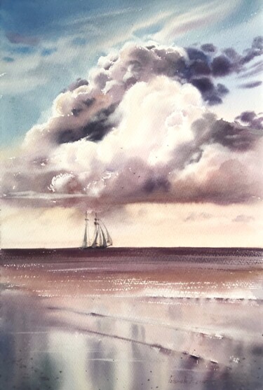 Painting titled "Pink Clouds" by Eugenia Gorbacheva, Original Artwork, Watercolor