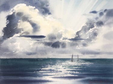Картина под названием "Yachts at sea" - Eugenia Gorbacheva, Подлинное произведение искусства, Акварель
