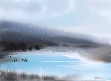 Malerei mit dem Titel "Lake nordic #3" von Eugenia Gorbacheva, Original-Kunstwerk, Aquarell