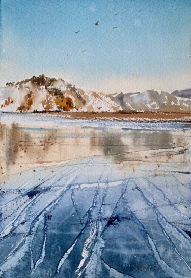 Peinture intitulée "Ice, Lake Baikal" par Eugenia Gorbacheva, Œuvre d'art originale, Aquarelle