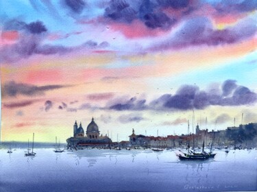 Painting titled "Basilica di Santa M…" by Eugenia Gorbacheva, Original Artwork, Watercolor