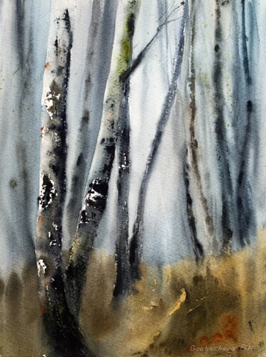 Peinture intitulée "Birch Grove" par Eugenia Gorbacheva, Œuvre d'art originale, Aquarelle