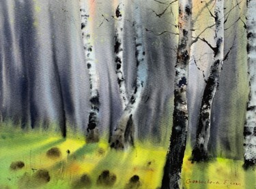 Peinture intitulée "Birch Grove #2" par Eugenia Gorbacheva, Œuvre d'art originale, Aquarelle