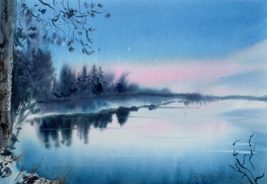 Painting titled "North lake" by Eugenia Gorbacheva, Original Artwork, Watercolor