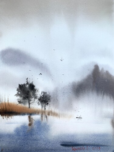 Painting titled "Asian landscape #5" by Eugenia Gorbacheva, Original Artwork, Watercolor