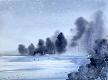 Картина под названием "Windy winter" - Eugenia Gorbacheva, Подлинное произведение искусства, Акварель