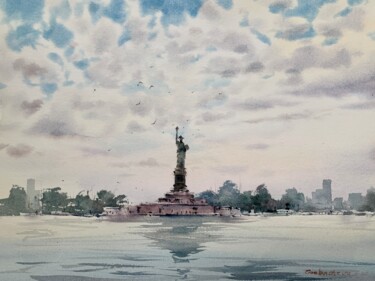 Peinture intitulée "Statue of Liberty,…" par Eugenia Gorbacheva, Œuvre d'art originale, Aquarelle
