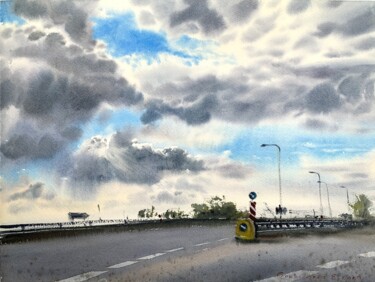 Peinture intitulée "Cloud highway" par Eugenia Gorbacheva, Œuvre d'art originale, Aquarelle