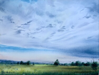 Painting titled "Field and sky #2" by Eugenia Gorbacheva, Original Artwork, Watercolor