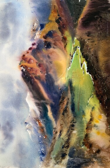Peinture intitulée "Mountains in autumn" par Eugenia Gorbacheva, Œuvre d'art originale, Aquarelle